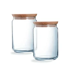 Luminarc Lot de 2 pots de conservation Pure Jar Wood 1L> Bocaux & Pots