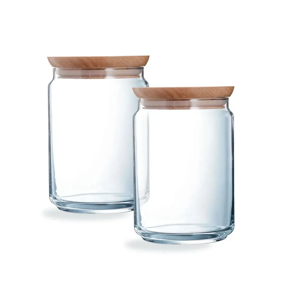Luminarc Lot de 2 pots de conservation Pure Jar Wood 1L> Bocaux & Pots